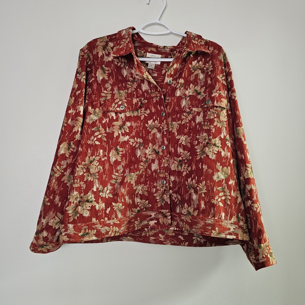 Christopher & Banks Burnt Orange Floral Shacket Boho Y2K 90s Jacket